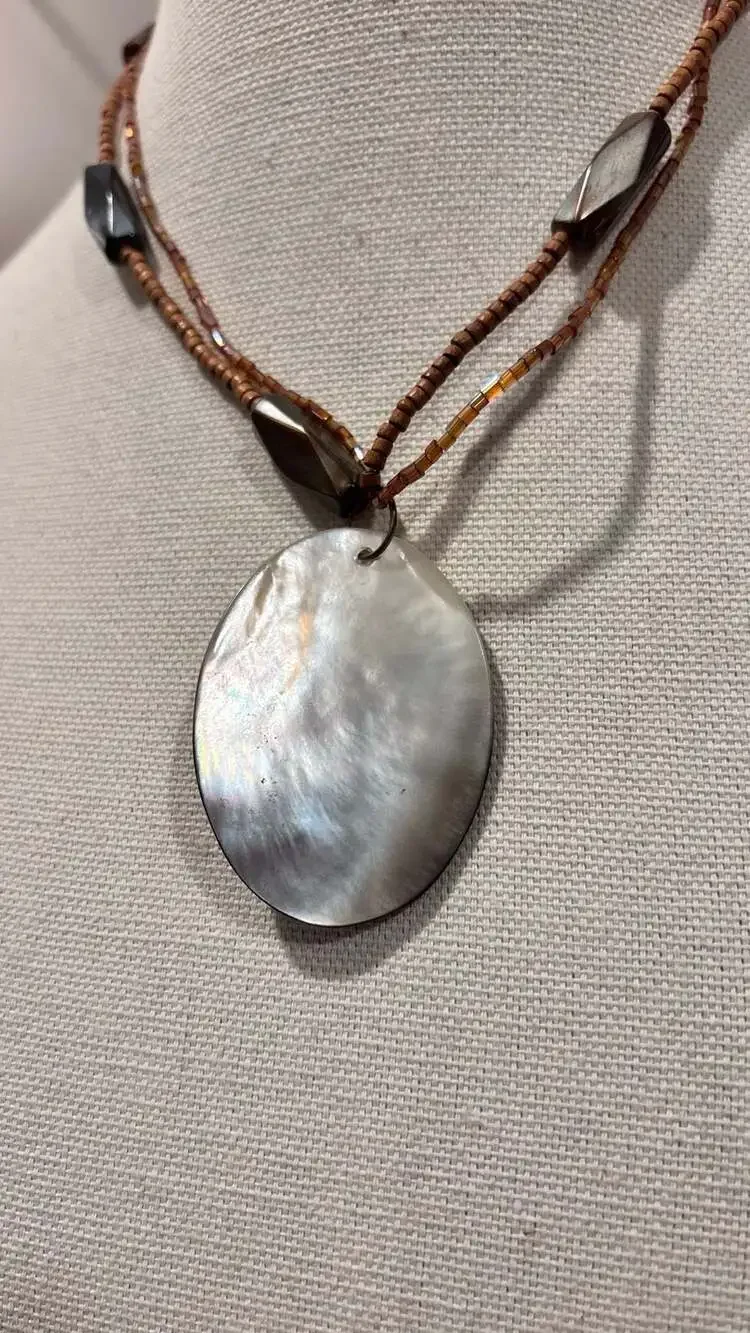 Lia Sophia Harvest Moon Abalone Shell Pendant Beaded Necklace